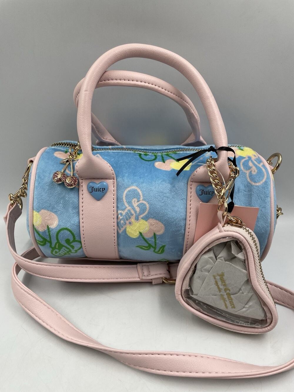 New Juicy Couture Retro Cherry Mini Barrel Handbag Crossbody Blue Pink Y2K Cute